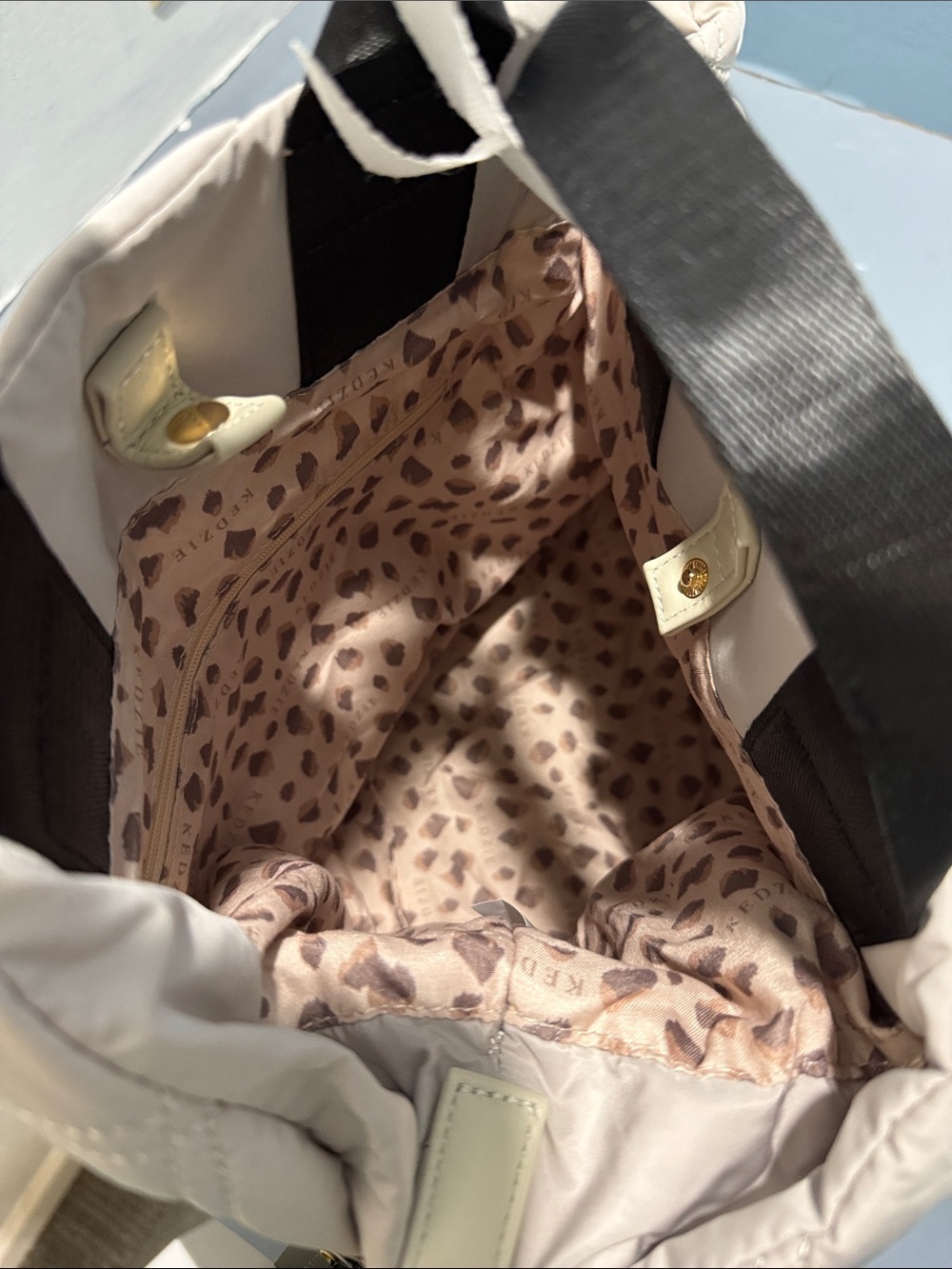 Kedzie Quilted Cream Tote with Black Handles - Picture 5 of 6
